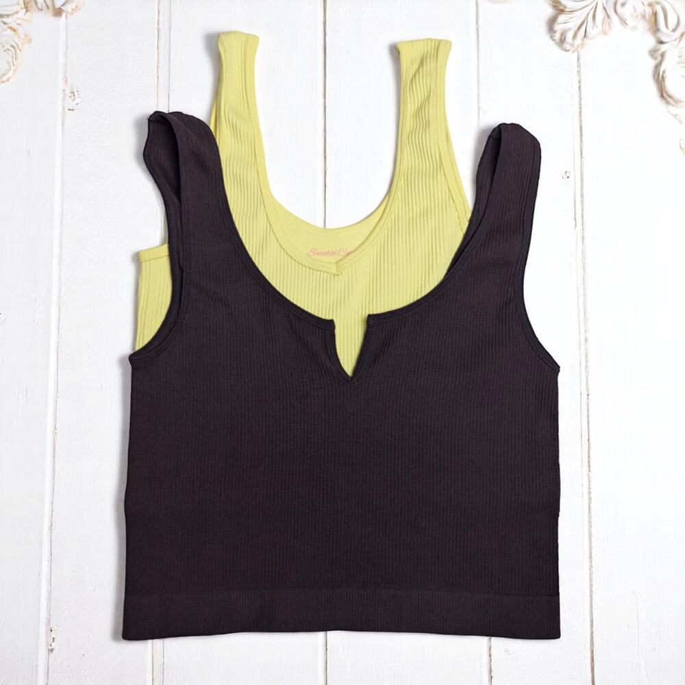 SUZETTE COLLECTION Seamless Brown + Yellow Tank Top Bundle S/M